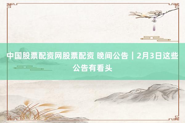 中国股票配资网股票配资 晚间公告｜2月3日这些公告有看头