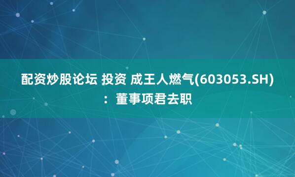 配资炒股论坛 投资 成王人燃气(603053.SH)：董事项君去职