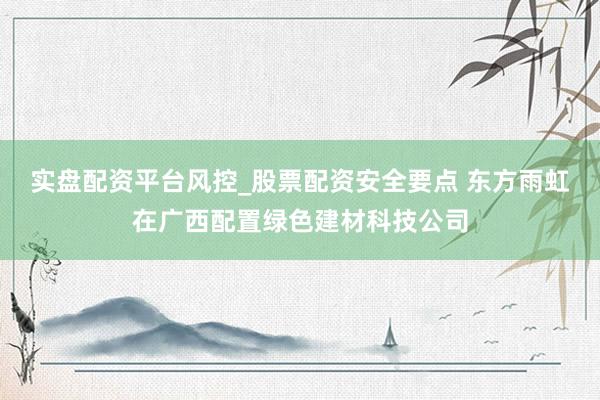 实盘配资平台风控_股票配资安全要点 东方雨虹在广西配置绿色建材科技公司