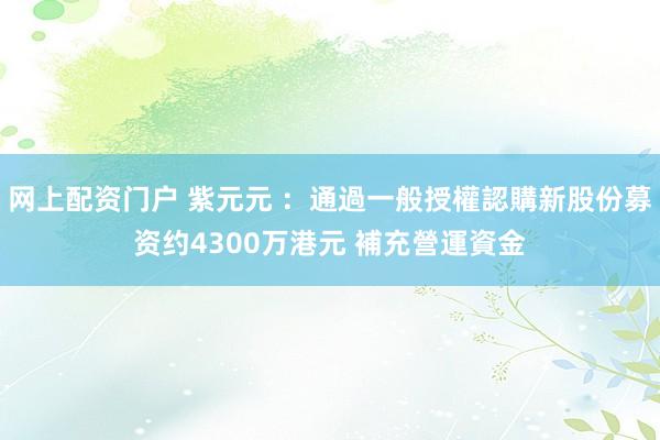 网上配资门户 紫元元 ：通過一般授權認購新股份募资约4300万港元 補充營運資金