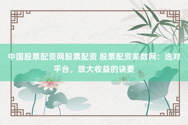 中国股票配资网股票配资 股票配资家数网：选对平台，放大收益的诀要